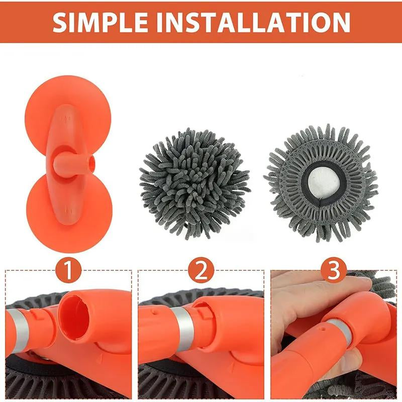 43-Inch Long Handle Car Wash Mop with 360° Rotating Brush Head - Efficient Detailing Tool with Retractable Aluminum Alloy Pole and Soft Chenille Material for Scratch-Free Cleaning of Cars, RVs, Trucks, SUVs, and Home Surfaces - Premium Car Wash Accessory