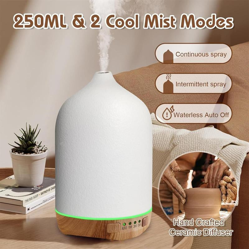 250ML Ultrasonic Ceramic Essential Oil Diffuser and Humidifier for Aromatherapy in Home and Office