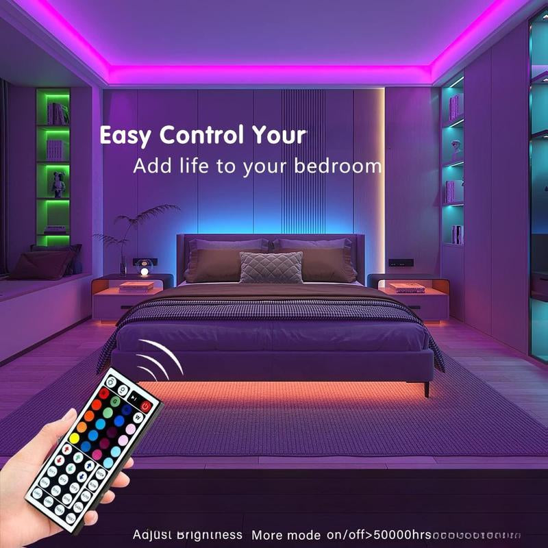 100Ft Bluetooth LED Strip Lights with Smart App Control, Music Sync, RGB Color Changing, Remote Included for Bedroom Decoration - USA