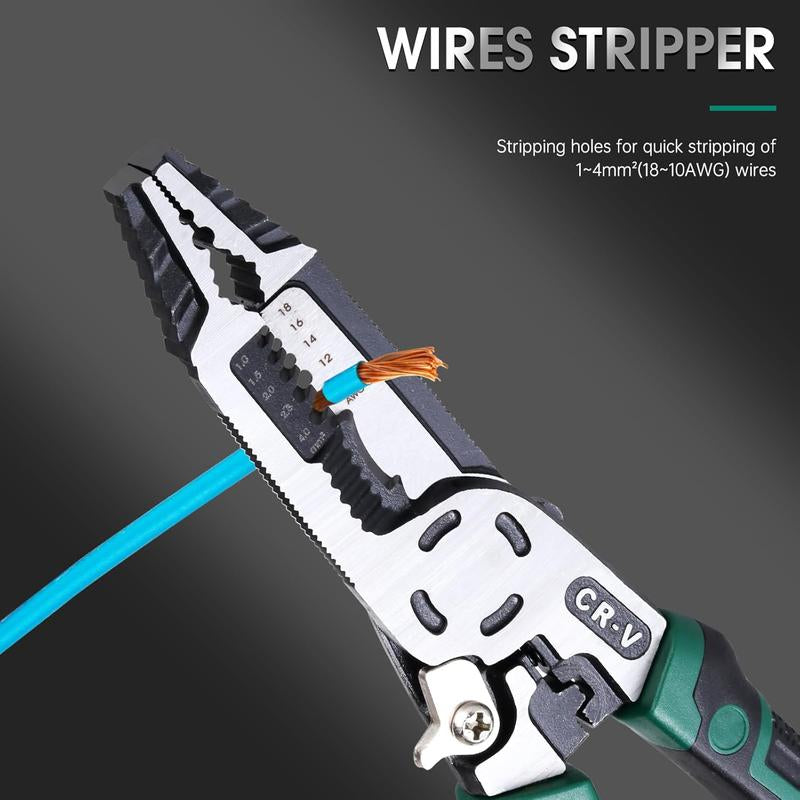10-in-1 Multifunctional Wire Stripper Tool with Crimping and Cutting Pliers for Electrical Cables
