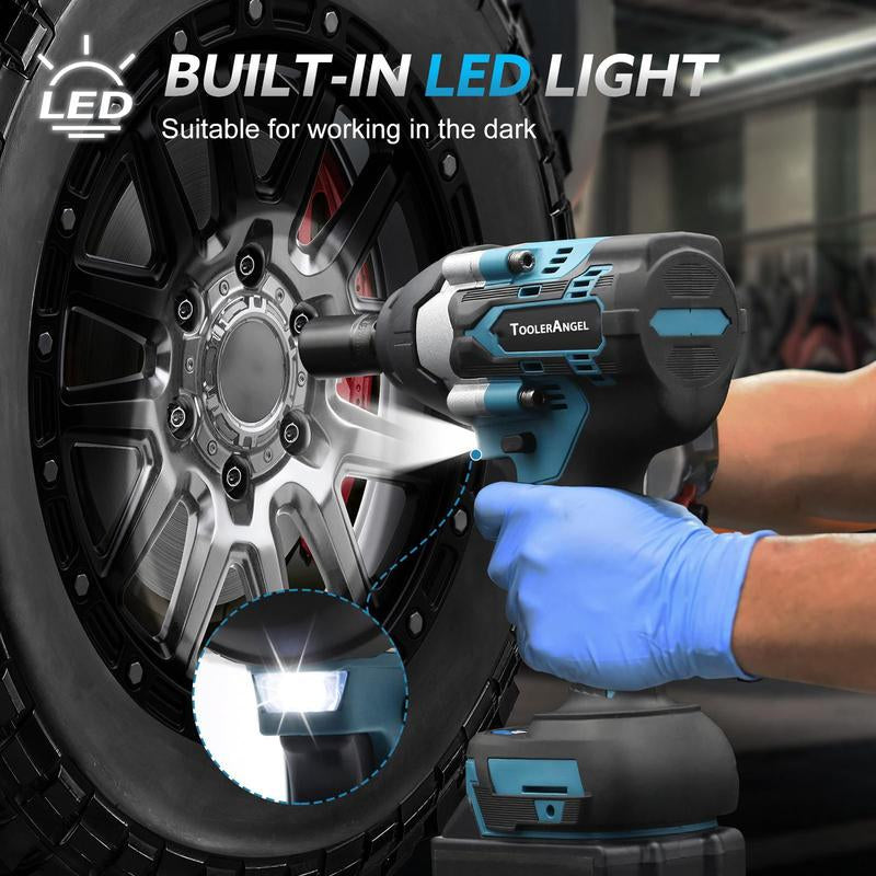 20V Brushless Electric Impact Wrench with Dual Batteries - 1/2 Inch High Torque Impact Driver for Professional Mechanics and Engineers, Heavy-Duty Power Tool