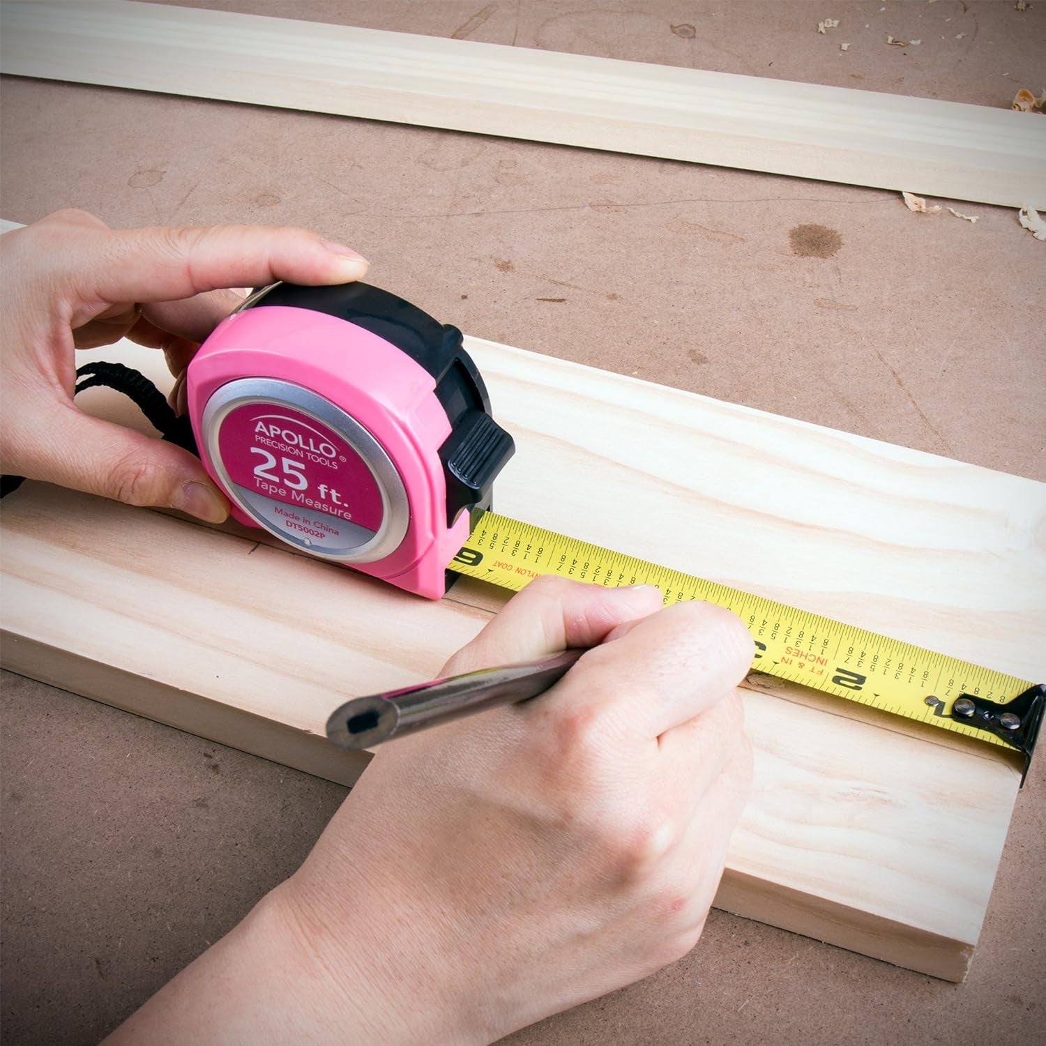 25-Foot Measuring Tape with Retractable Blade, Fraction Markings, 1-Inch Nylon Blade, 8-Foot Standout, Lock Button, and Belt Clip - Pink Ribbon Edition
