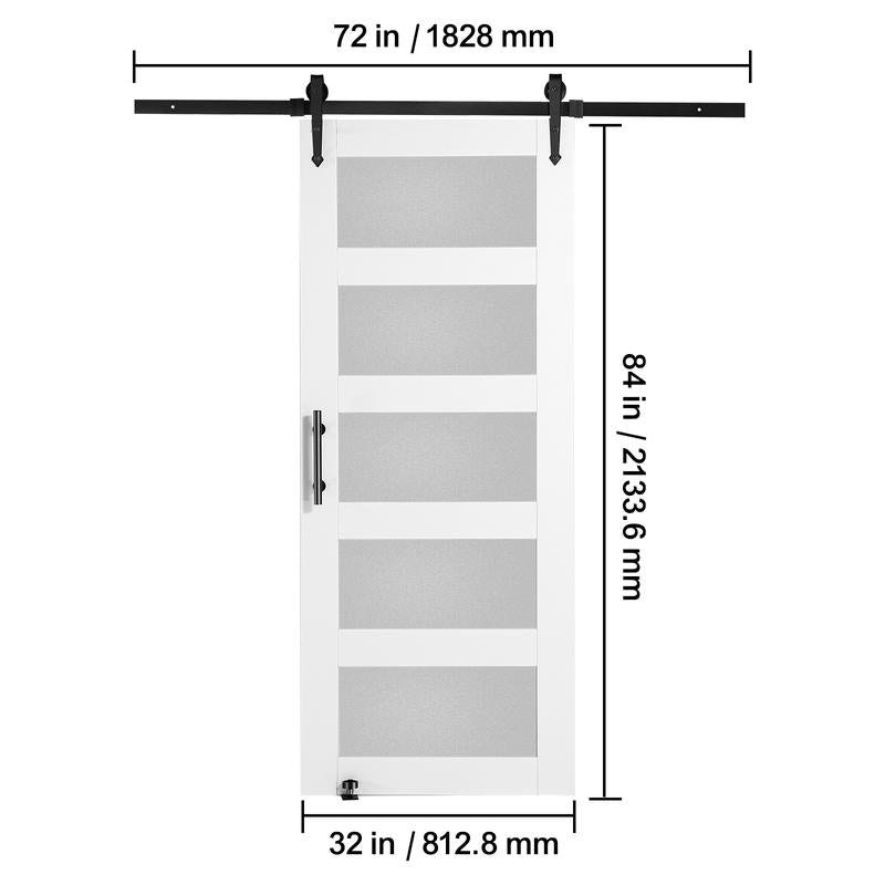 VEVOR 32" x 84" Wood and Frosted Glass Sliding Barn Door Kit with 8-In-1 Floor Guide and Handle, Smooth and Quiet Operation