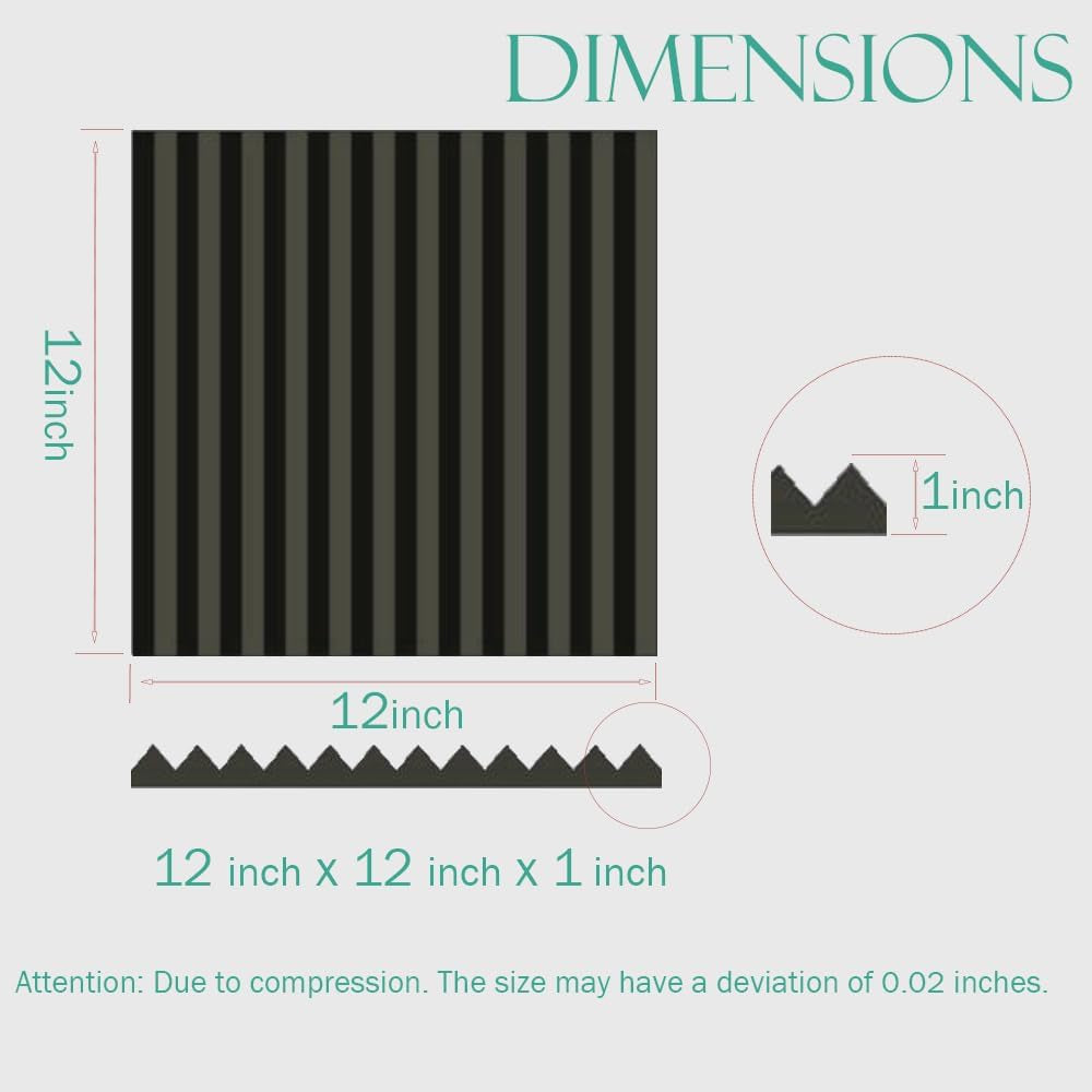 52-Pack Acoustic Foam Wedge Panels for Soundproofing, 12" x 12" x 1