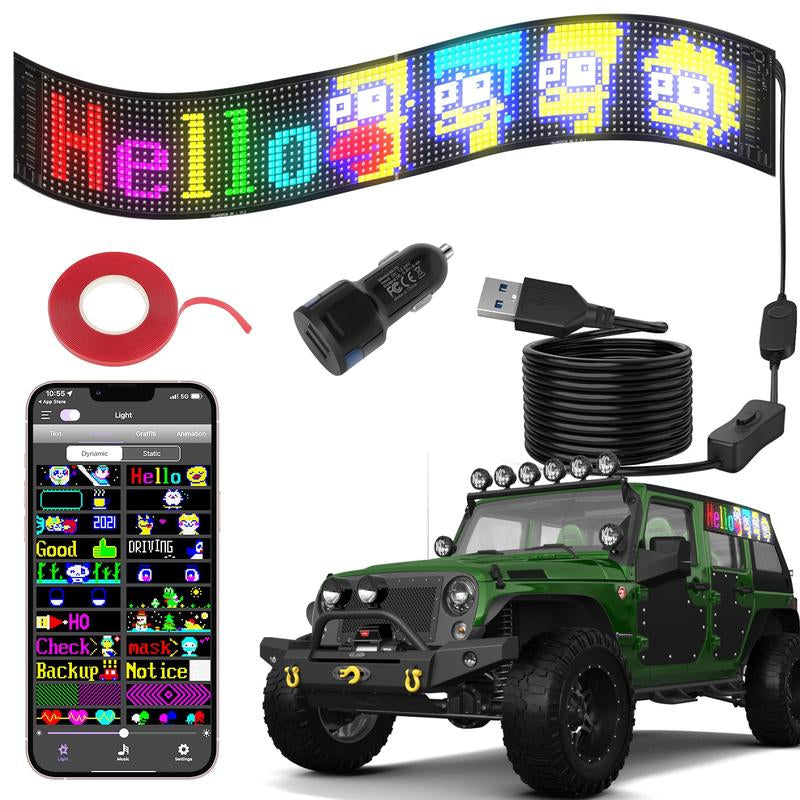 Bluetooth-Enabled LED Devil Eyes Sign with USB Power, Programmable RGB Logo Display, and Foldable LED Matrix Panel for Automotive Enhancement