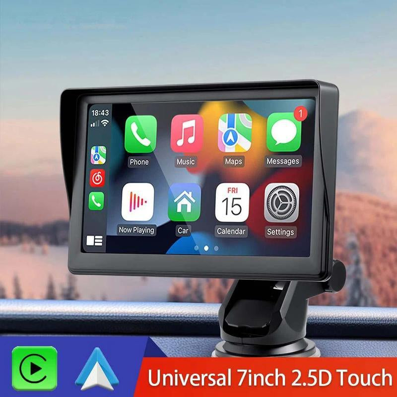 2025 Wireless Portable 7-Inch Touchscreen Car Display with CarPlay, Android Auto, Bluetooth 5.2, Mirror Link, AUX, FM Compatibility, and Backup Camera for All Vehicles