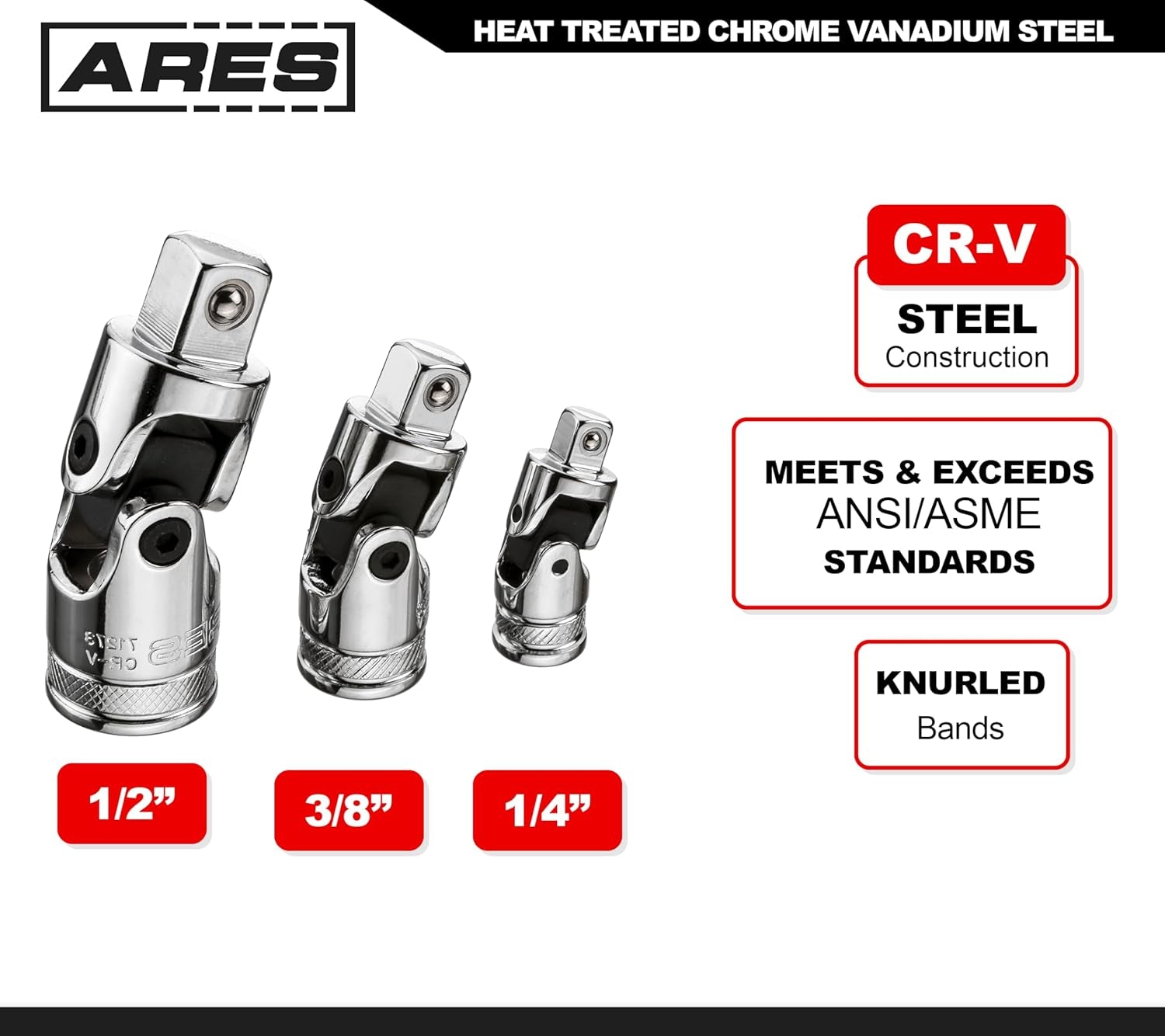 10-Piece Premium Socket Accessory Set - Made from Chrome Vanadium Steel with Mirror Finish - Includes Socket Adapters, Extensions, and Universal Joints