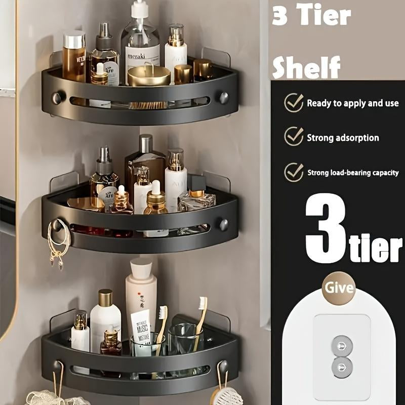 3-Pack Black Triangle Shower Caddy - 3-Tier Corner Shelf Storage Rack, Drill-Free Wall-Mounted Organizer with 40 lbs Load Capacity for Bathroom Accessories, Towels, and Toiletries