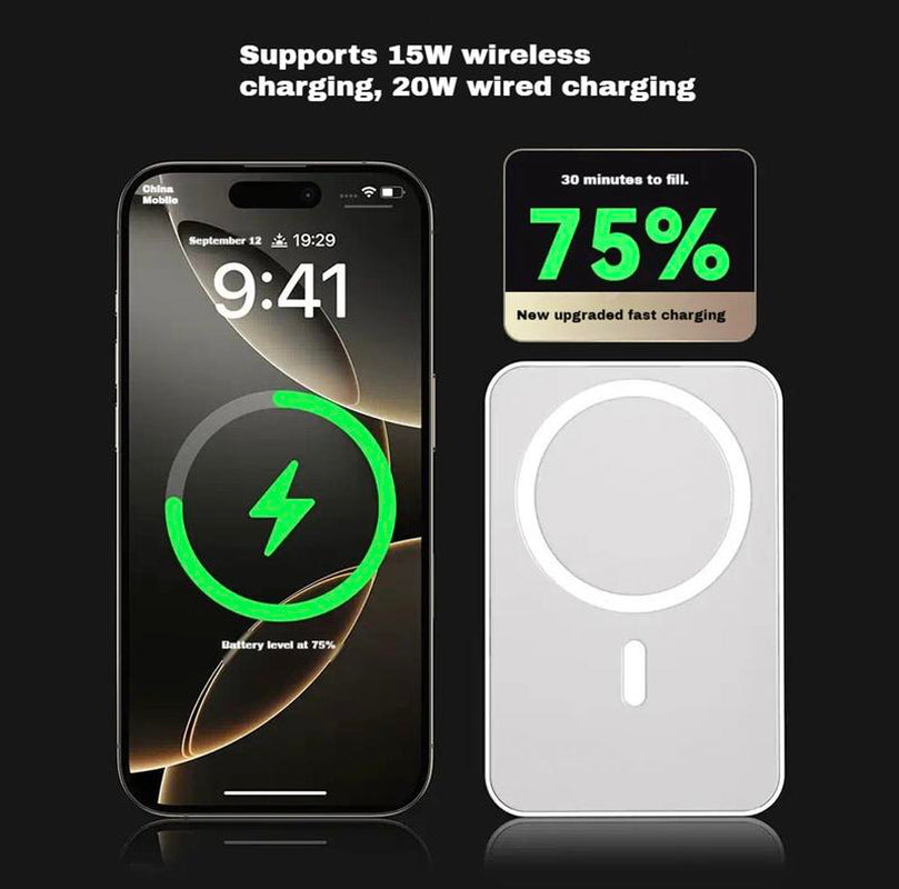 10,000mAh Magnetic Power Bank - Wireless Portable Charger with Fast Charging for MagSafe Compatible with iPhone 16/15/14/13/12/Plus/Pro Max - Compact Design