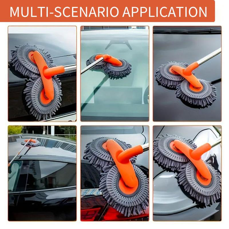 43-Inch Long Handle Car Wash Mop with 360° Rotating Brush Head - Efficient Detailing Tool with Retractable Aluminum Alloy Pole and Soft Chenille Material for Scratch-Free Cleaning of Cars, RVs, Trucks, SUVs, and Home Surfaces - Premium Car Wash Accessory