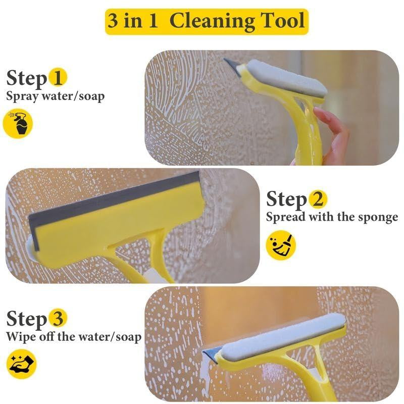 3-in-1 Streak-Free Glass Cleaner Squeegee with Integrated Sprayer - Ergonomic Window Cleaning Tool for Shower Glass