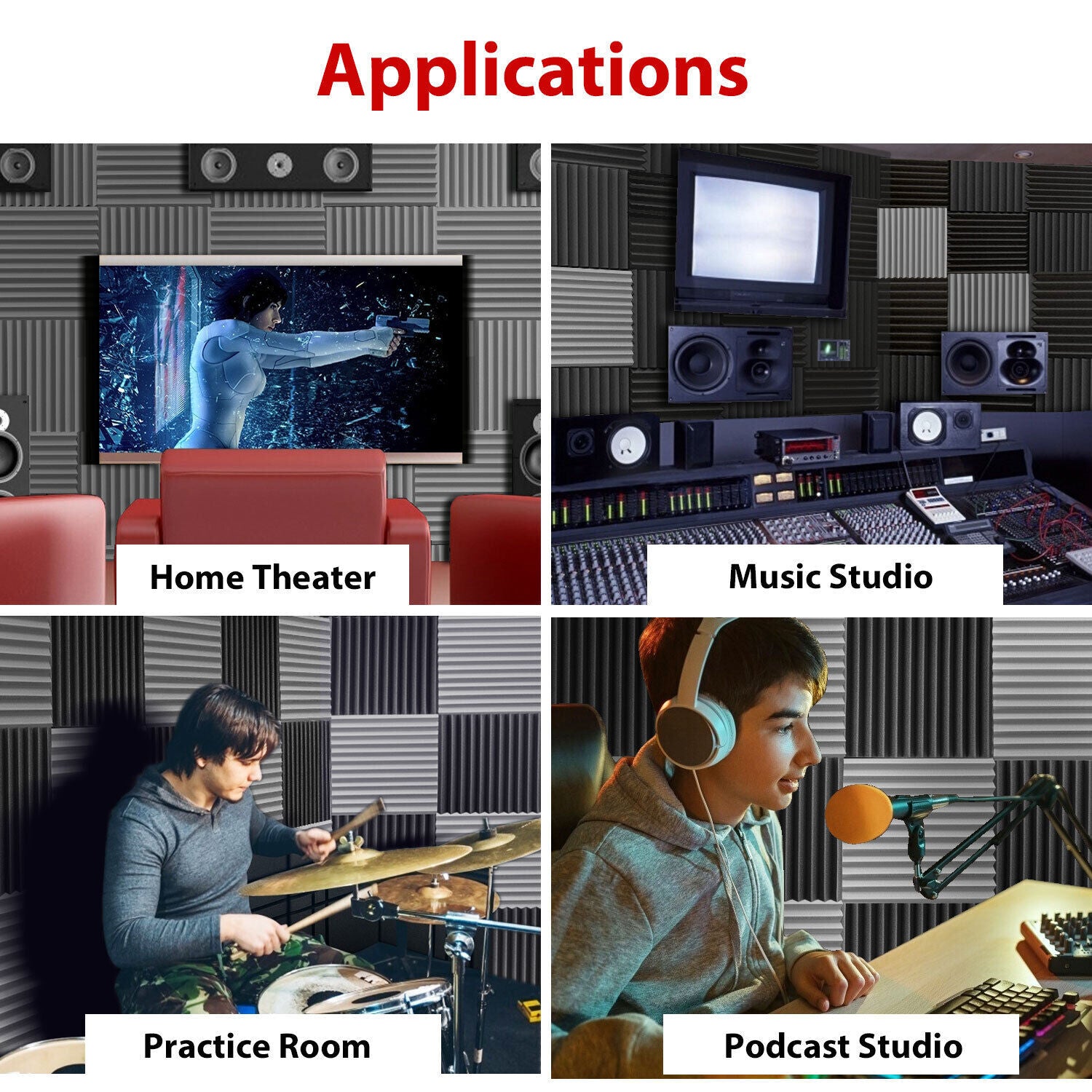 12-Inch Acoustic Foam Wedge Panels for Enhanced Soundproofing and Insulation