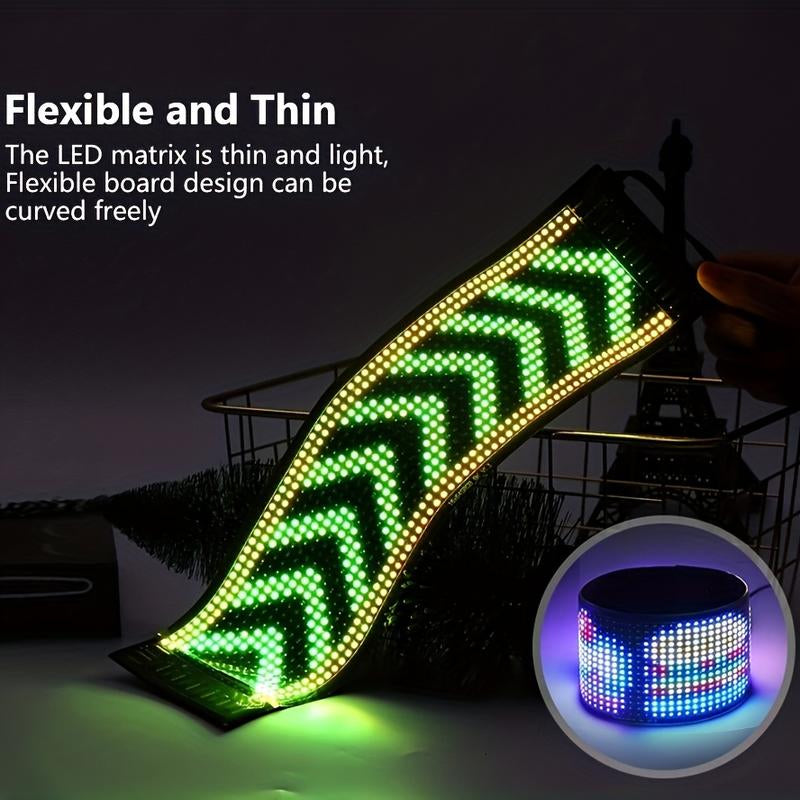 Bluetooth-Enabled LED Devil Eyes Sign with USB Power, Programmable RGB Logo Display, and Foldable LED Matrix Panel for Automotive Enhancement