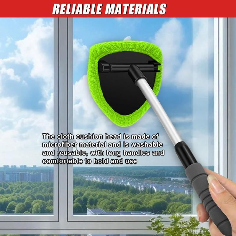 9-Piece Car Window Cleaning Set with Extendable Handle, Six Reusable Microfiber Pads, Air Vent Brush, and Empty Spray Bottle