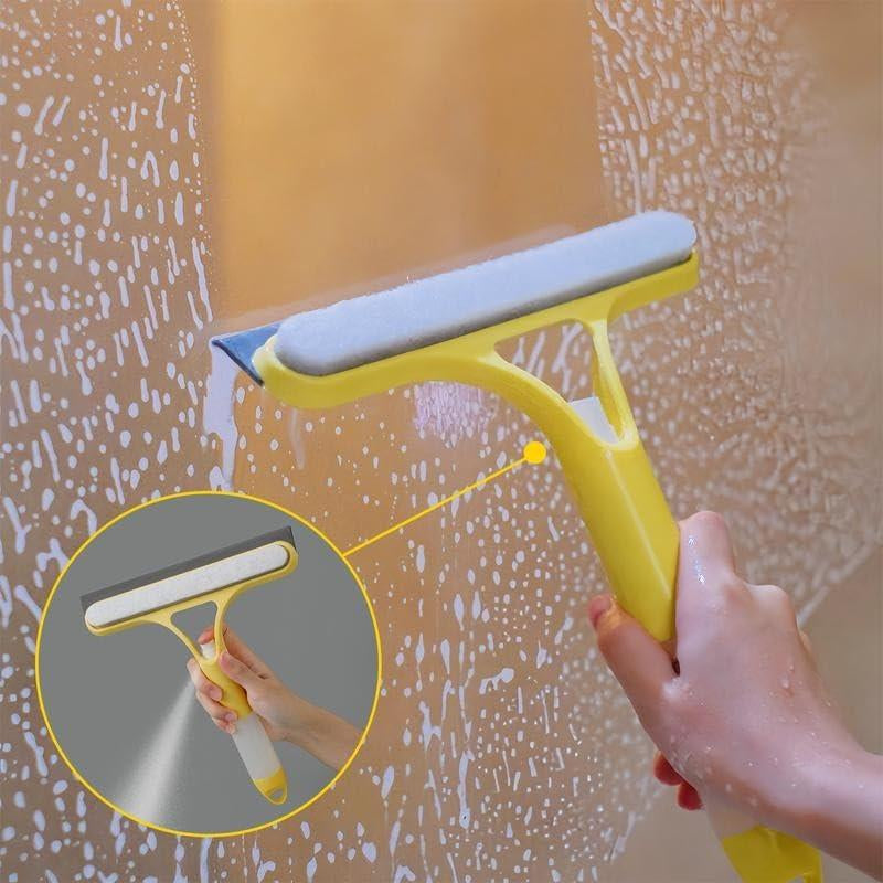 3-in-1 Streak-Free Glass Cleaner Squeegee with Integrated Sprayer - Ergonomic Window Cleaning Tool for Shower Glass