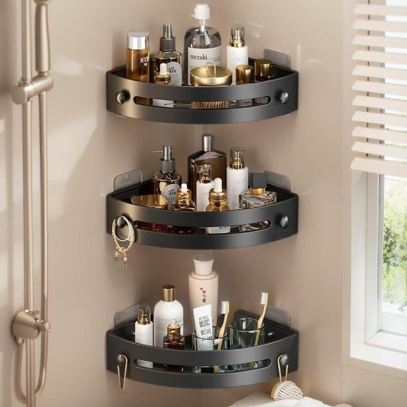 3-Pack Black Triangle Shower Caddy - 3-Tier Corner Shelf Storage Rack, Drill-Free Wall-Mounted Organizer with 40 lbs Load Capacity for Bathroom Accessories, Towels, and Toiletries
