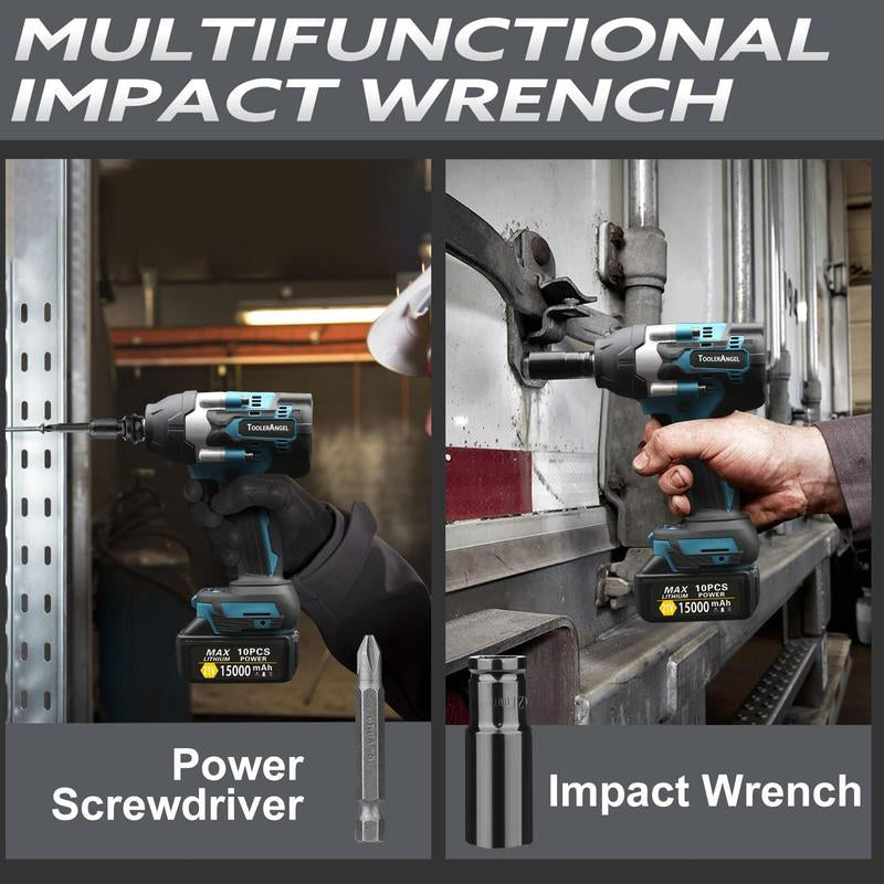 20V Brushless Electric Impact Wrench with Dual Batteries - 1/2 Inch High Torque Impact Driver for Professional Mechanics and Engineers, Heavy-Duty Power Tool
