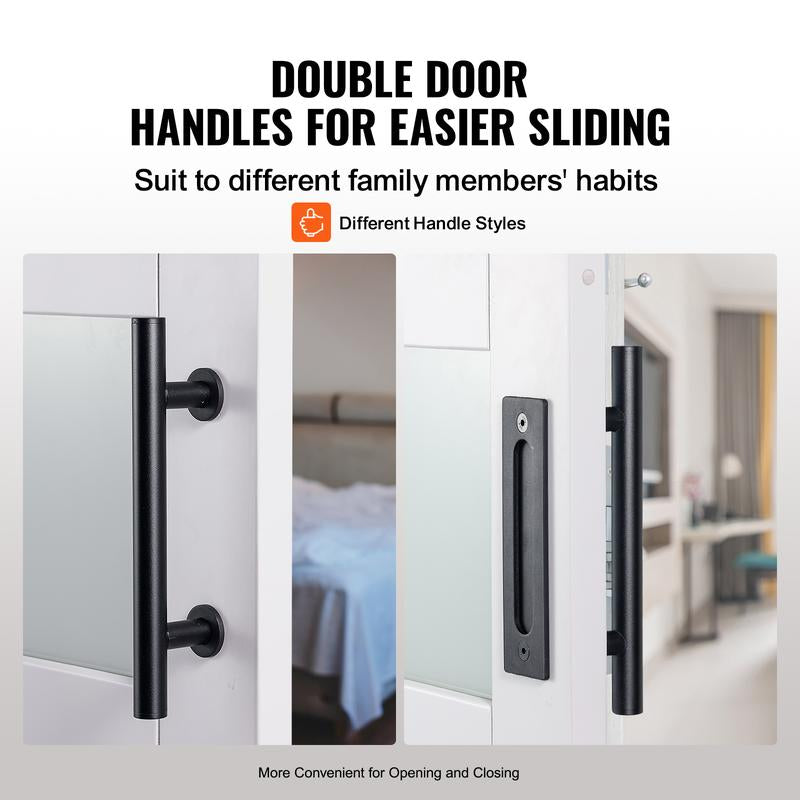 VEVOR 32" x 84" Wood and Frosted Glass Sliding Barn Door Kit with 8-In-1 Floor Guide and Handle, Smooth and Quiet Operation