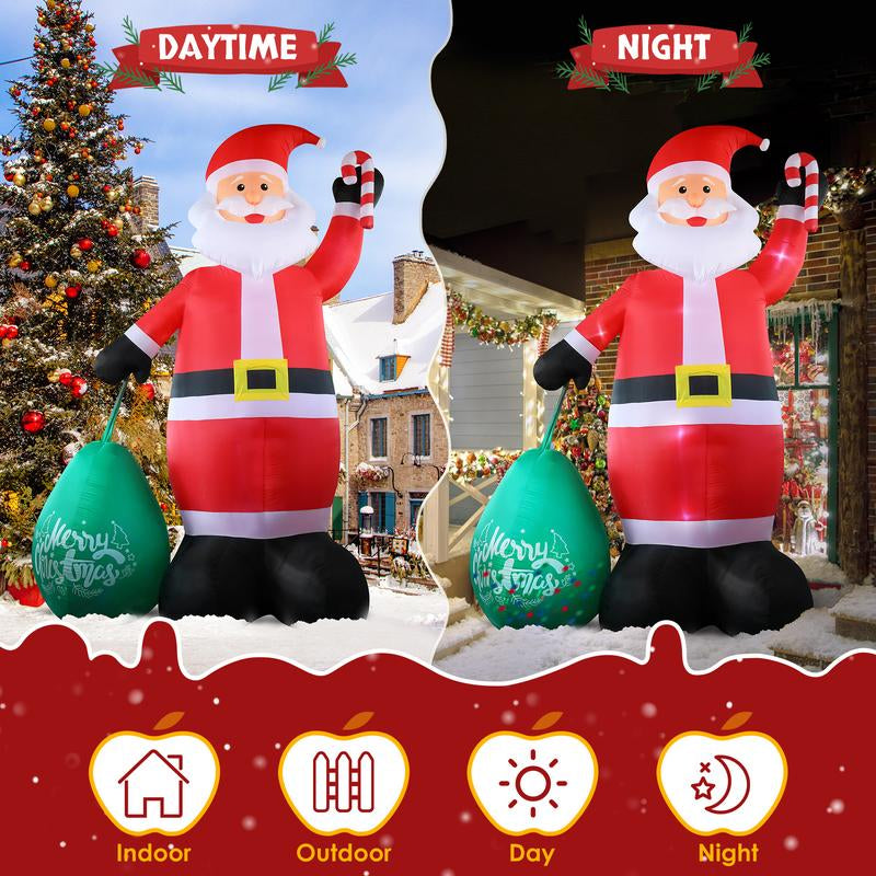 14-Foot Lighted Inflatable Santa Claus Decoration with Gift Bag - Waterproof and Durable Holiday Yard Decor Featuring Built-In LED Lights