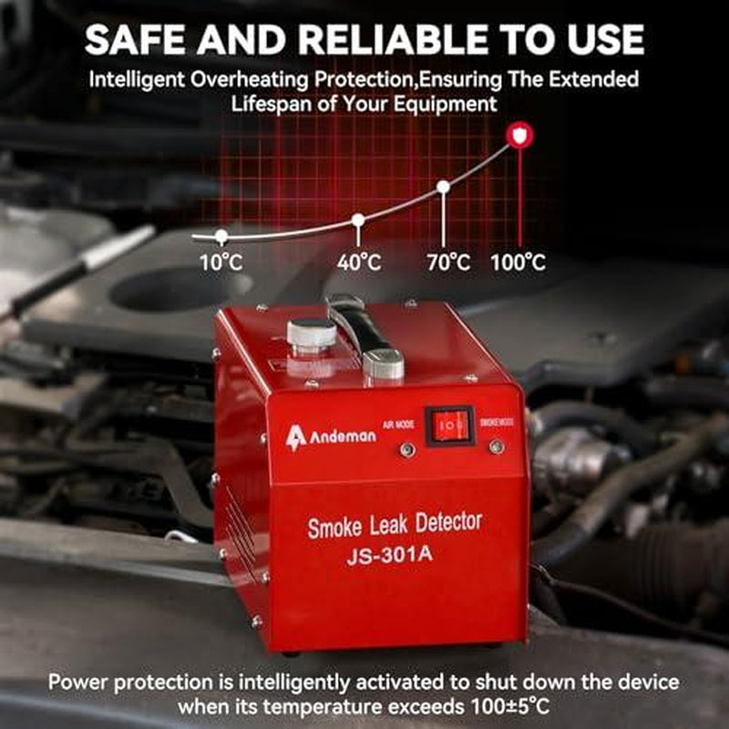 ANDEMAN Professional Automotive Smoke Machine with Integrated Pressure Gauge and Built-In Air Pump for Evaporative Leak Detection and Diagnostic Testing of Pipe Systems