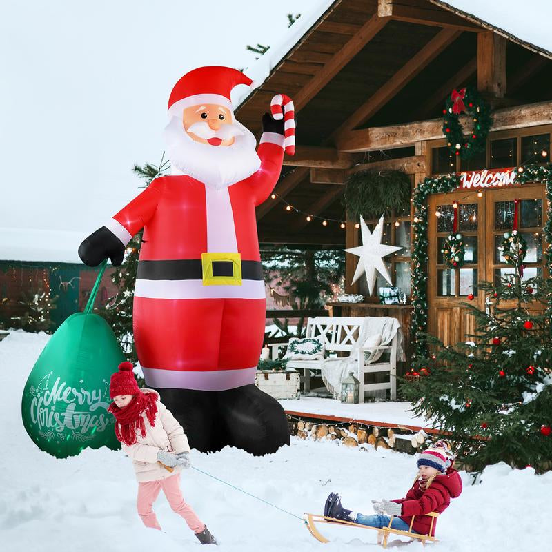 14-Foot Lighted Inflatable Santa Claus Decoration with Gift Bag - Waterproof and Durable Holiday Yard Decor Featuring Built-In LED Lights