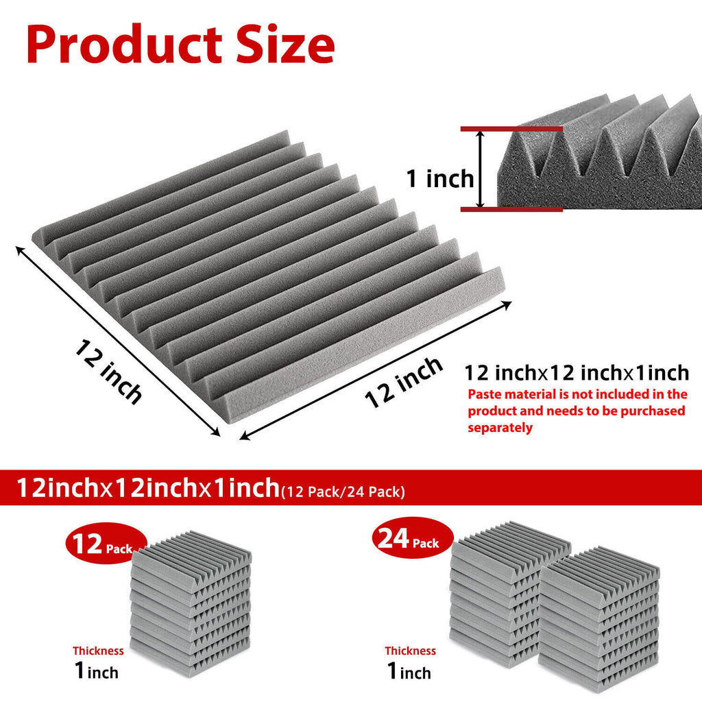 12-Inch Acoustic Foam Wedge Panels for Enhanced Soundproofing and Insulation