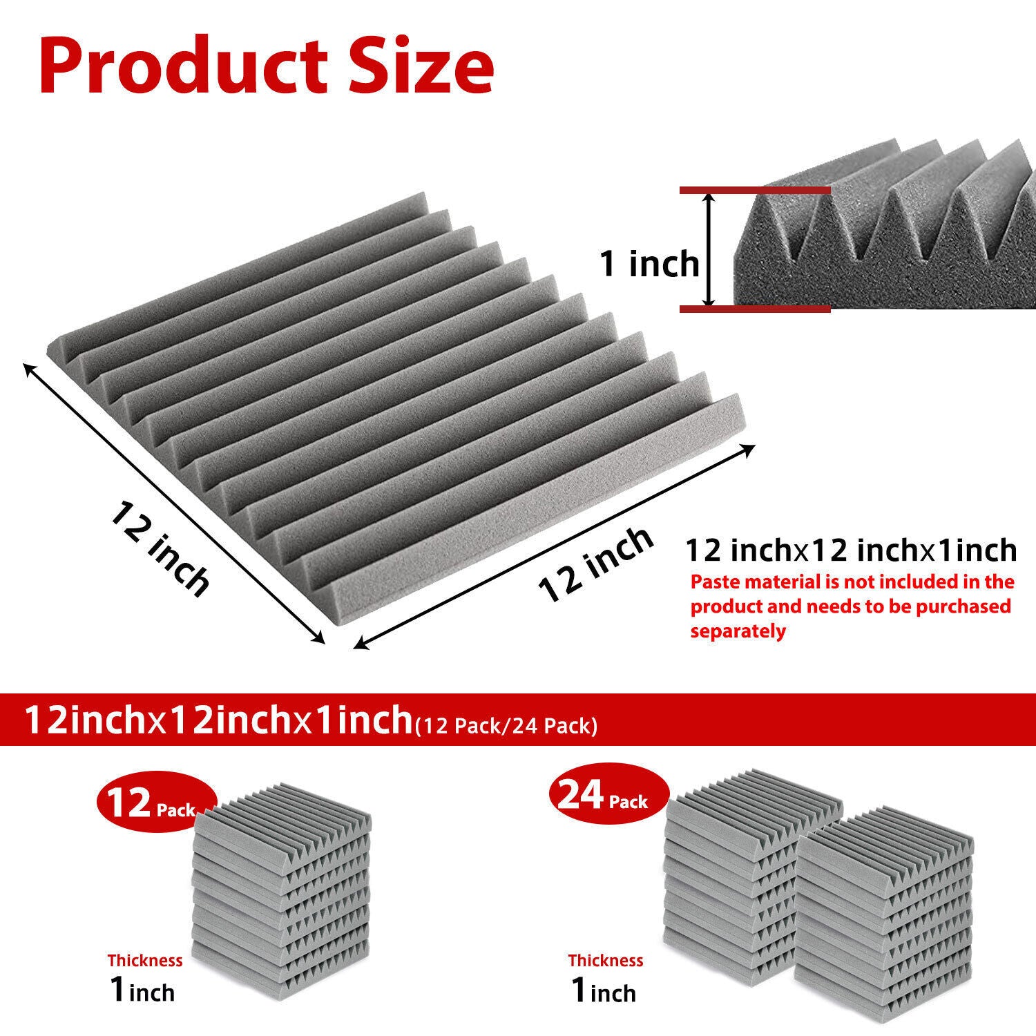 12-Inch Acoustic Foam Wedge Panels for Enhanced Soundproofing and Insulation