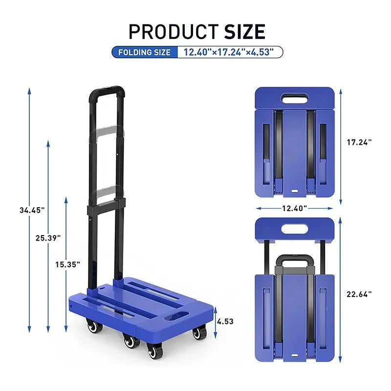 Heavy-Duty Folding Hand Truck Dolly - 500 lb Capacity, 6-Wheel Collapsible Cart with Elastic Straps for Efficient Transport and Moving Solutions