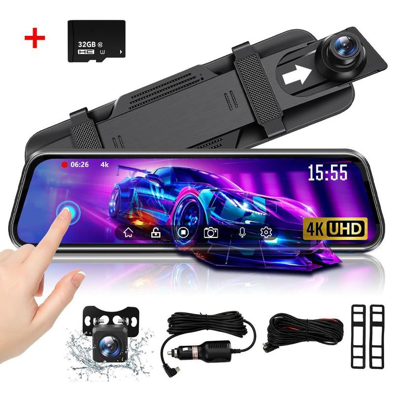 1080P HD Dual Dash Camera with 10-Inch Touchscreen and Front/Rear Camera Capabilities