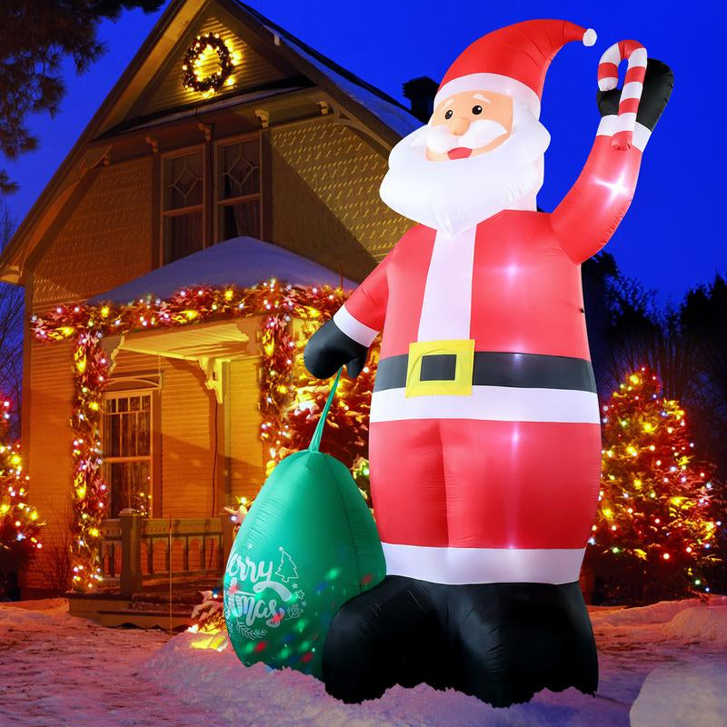 14-Foot Lighted Inflatable Santa Claus Decoration with Gift Bag - Waterproof and Durable Holiday Yard Decor Featuring Built-In LED Lights