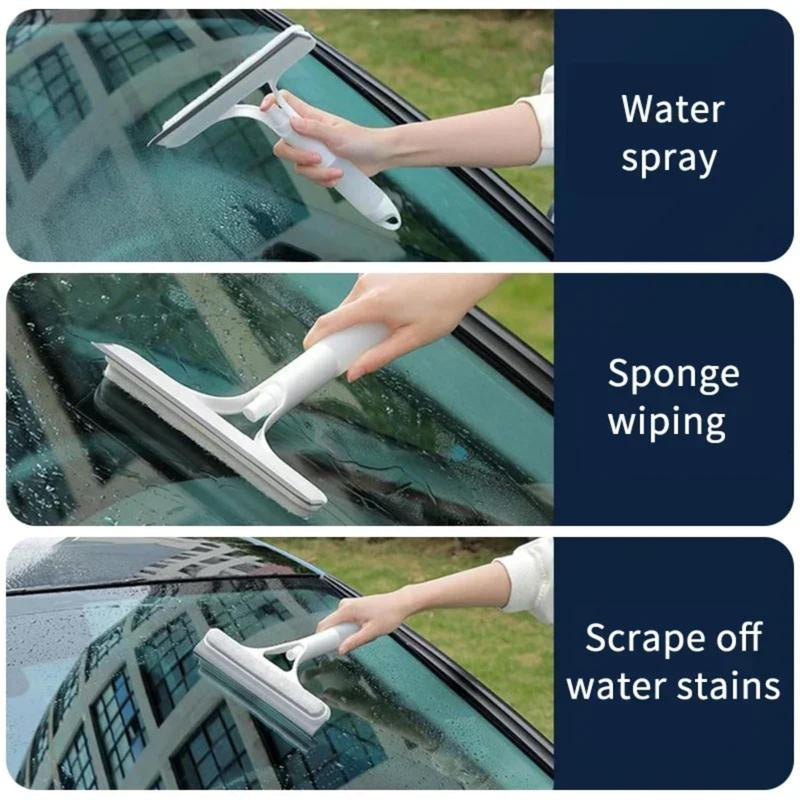 3-in-1 Streak-Free Glass Cleaner Squeegee with Integrated Sprayer - Ergonomic Window Cleaning Tool for Shower Glass