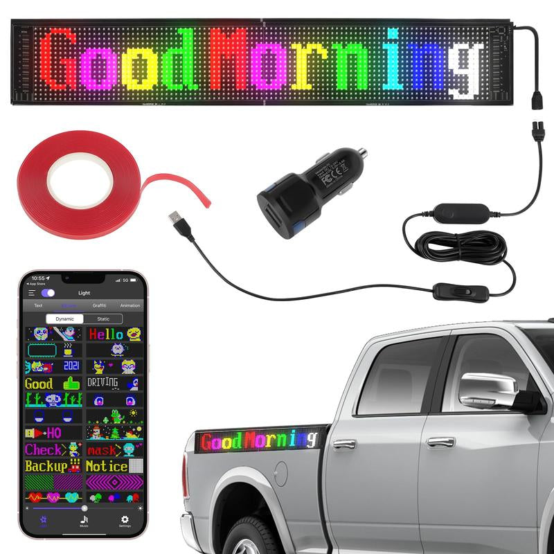 Bluetooth-Enabled LED Devil Eyes Sign with USB Power, Programmable RGB Logo Display, and Foldable LED Matrix Panel for Automotive Enhancement