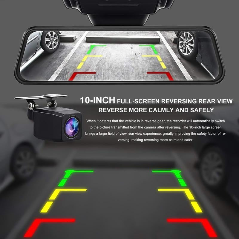 1080P HD Dual Dash Camera with 10-Inch Touchscreen and Front/Rear Camera Capabilities