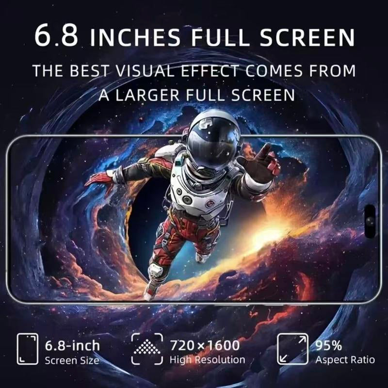 2025 Android 14 Smartphone - 6.8-Inch Display with Complete Protection Package Including Casing, Screen Protector, Stylus, Earphones, and Type-C Charging Cable - Perfect Gift for Holidays and Birthdays