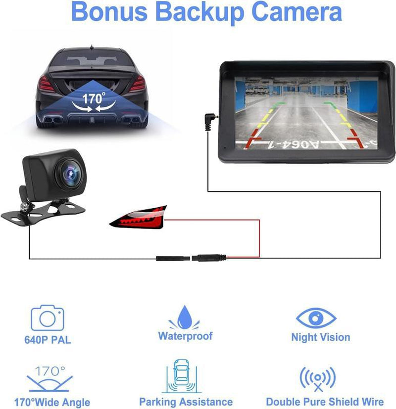 2025 Wireless Portable 7-Inch Touchscreen Car Display with CarPlay, Android Auto, Bluetooth 5.2, Mirror Link, AUX, FM Compatibility, and Backup Camera for All Vehicles