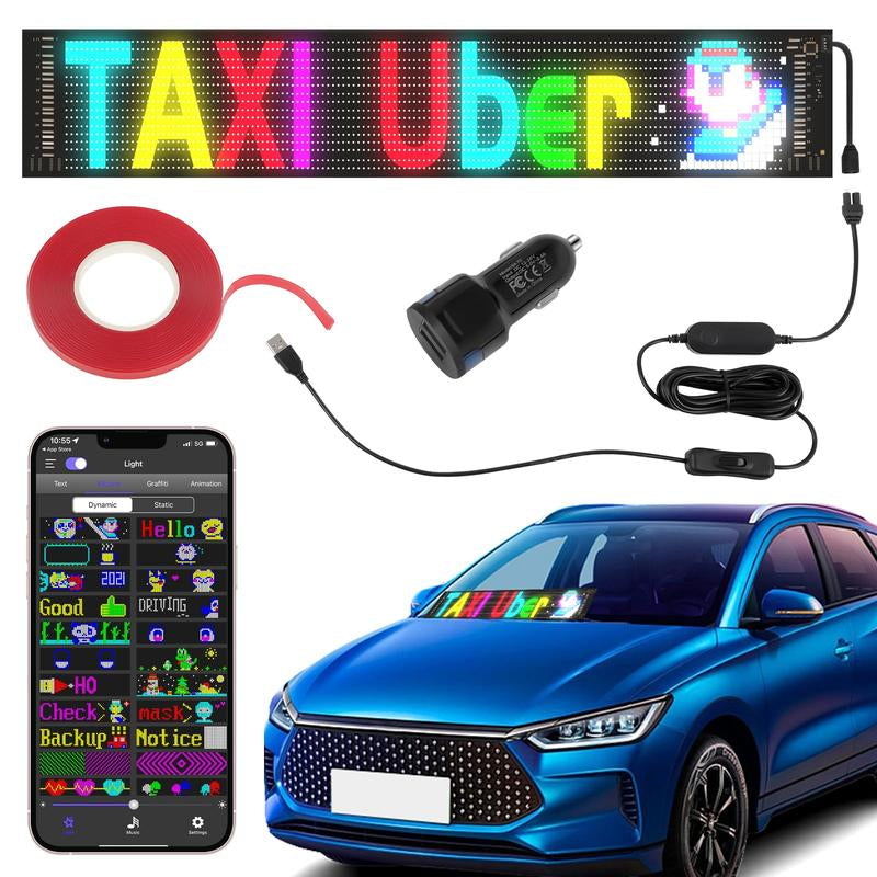 Bluetooth-Enabled LED Devil Eyes Sign with USB Power, Programmable RGB Logo Display, and Foldable LED Matrix Panel for Automotive Enhancement