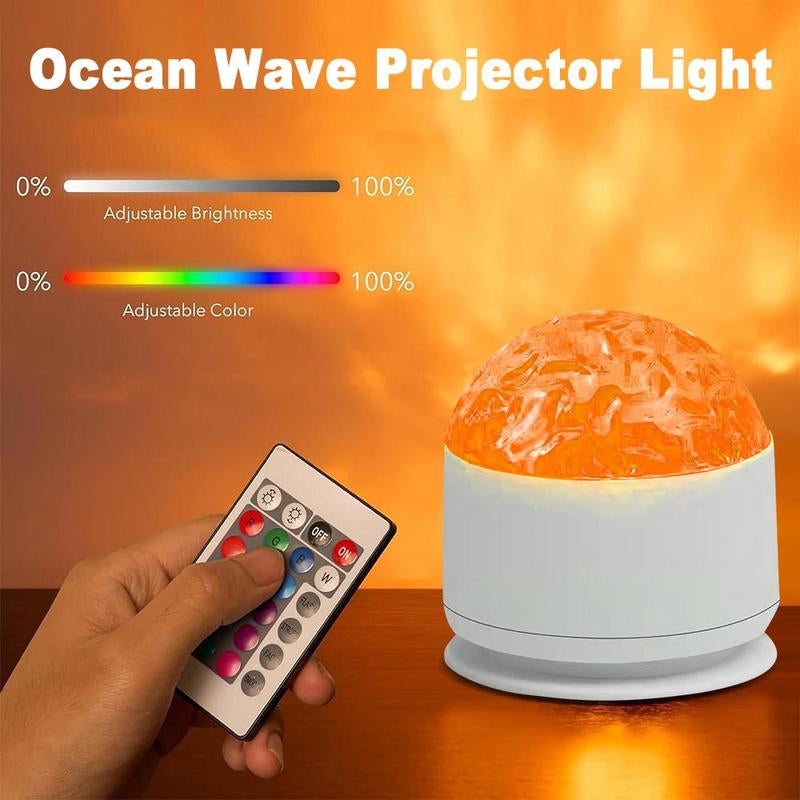 Ocean Wave and 3D Water Ripple Projector Light – 16-Color Round Lamp with Remote Control for Relaxation and Romantic Ambiance