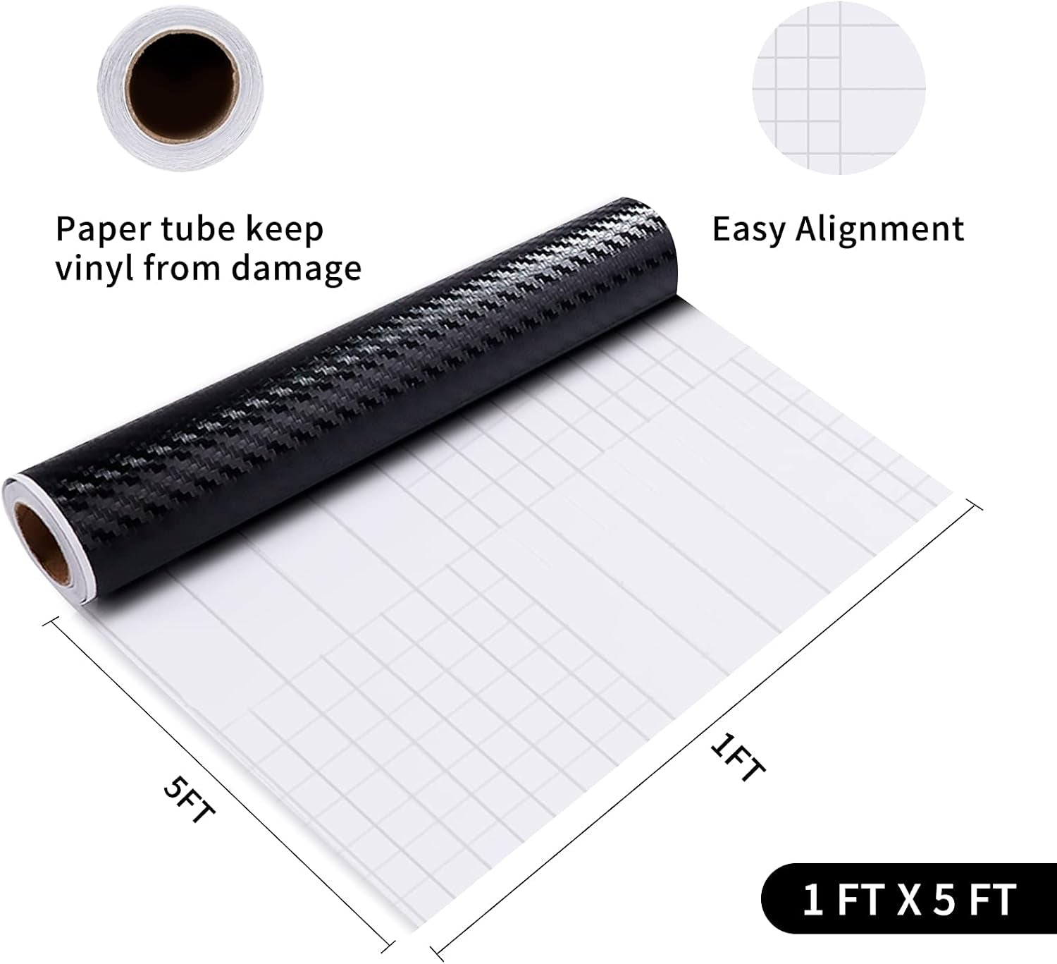 3D Matte Black Carbon Fiber Vinyl Wrap for Automotive Use, 1ft x 5ft Roll with Application Tools Included