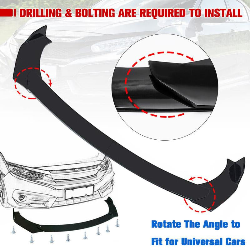 Car Front Bumper Lip Spoiler Kit with 74.5 cm Side Skirts, 35 cm Rear Bumper Lip, and Adjustable Splitter Rods