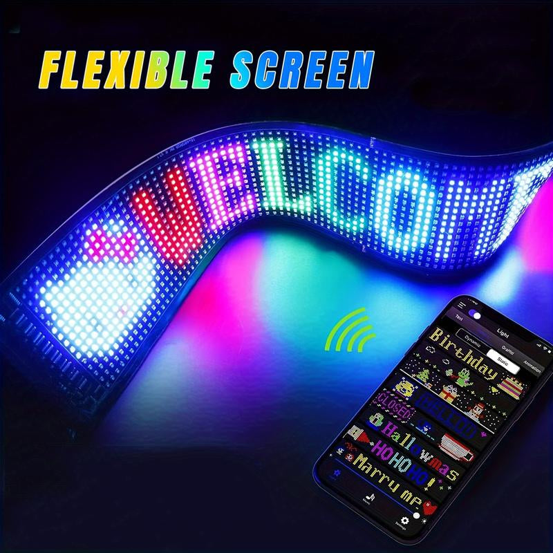 Bluetooth-Enabled LED Devil Eyes Sign with USB Power, Programmable RGB Logo Display, and Foldable LED Matrix Panel for Automotive Enhancement