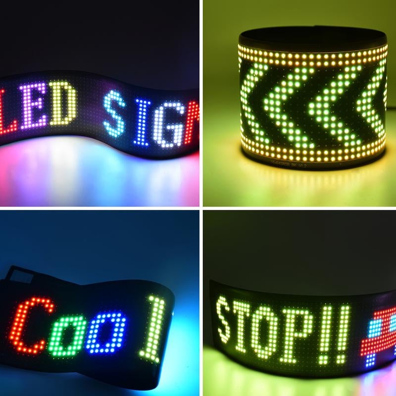Bluetooth-Enabled LED Devil Eyes Sign with USB Power, Programmable RGB Logo Display, and Foldable LED Matrix Panel for Automotive Enhancement