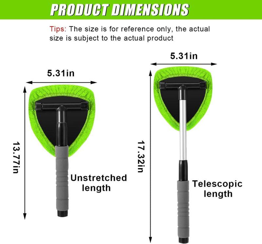 9-Piece Car Window Cleaning Set with Extendable Handle, Six Reusable Microfiber Pads, Air Vent Brush, and Empty Spray Bottle