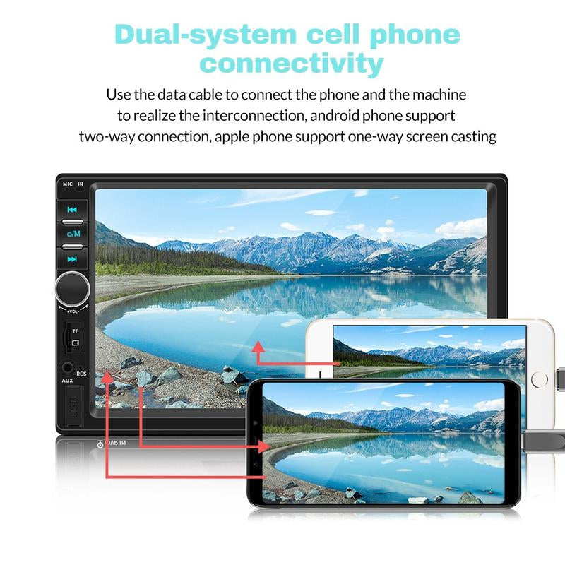 7-Inch Double Din Car Stereo with HD Touchscreen, Bluetooth Connectivity, Hands-Free Calling, Mirror Link, and Auxiliary Input