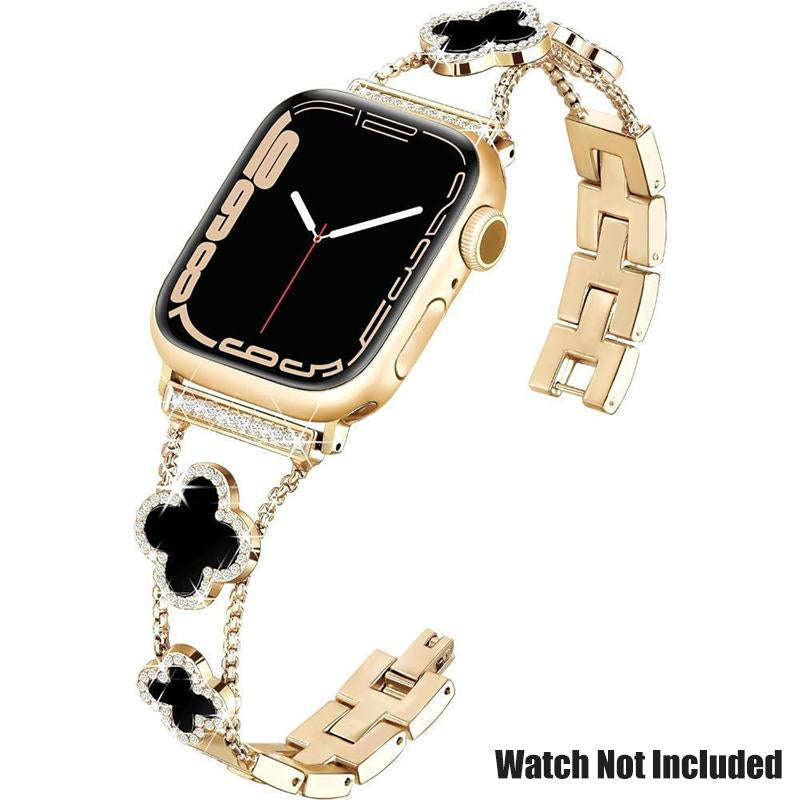 BUREI Elegant Black Shell Clover Slim Metal Bracelet for Apple Watch - Compatible with Ultra 2/Ultra/Series 9-1/SE/SE2 (38-49mm) for Men and Women (Watch Not Included)