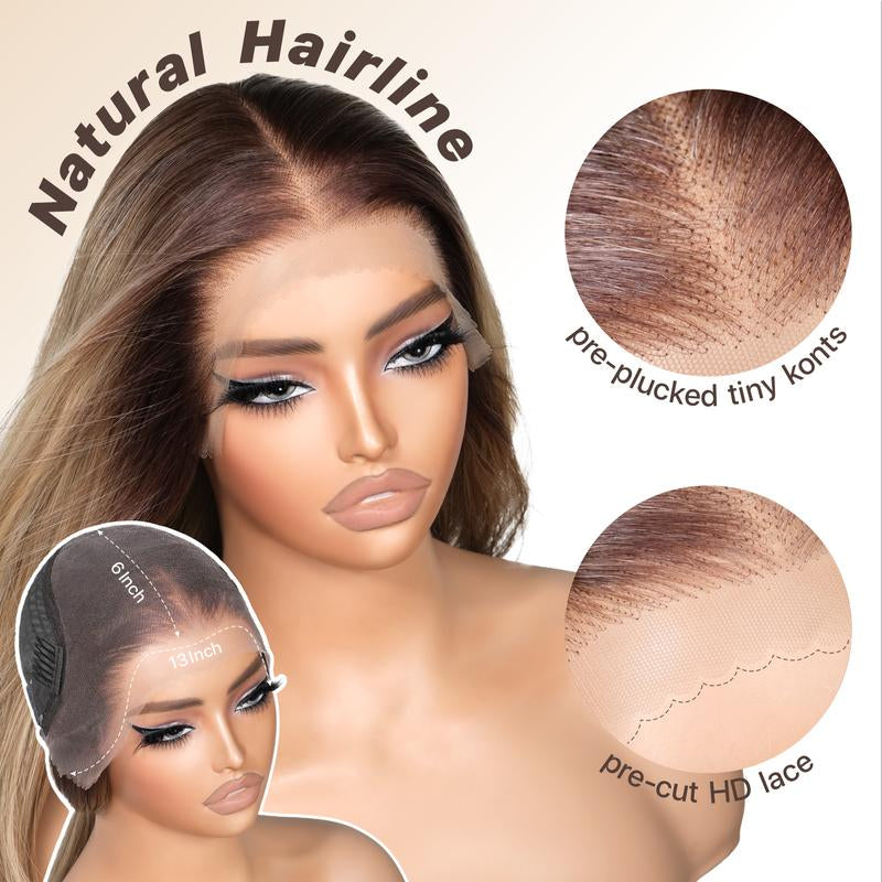 Brownbomb 13X6 Glueless Lace Front Layered Wig - 26 Inch Pre-Plucked Synthetic Hair, 220% Density with Bangs for Effortless Daily and Special Occasion Wear