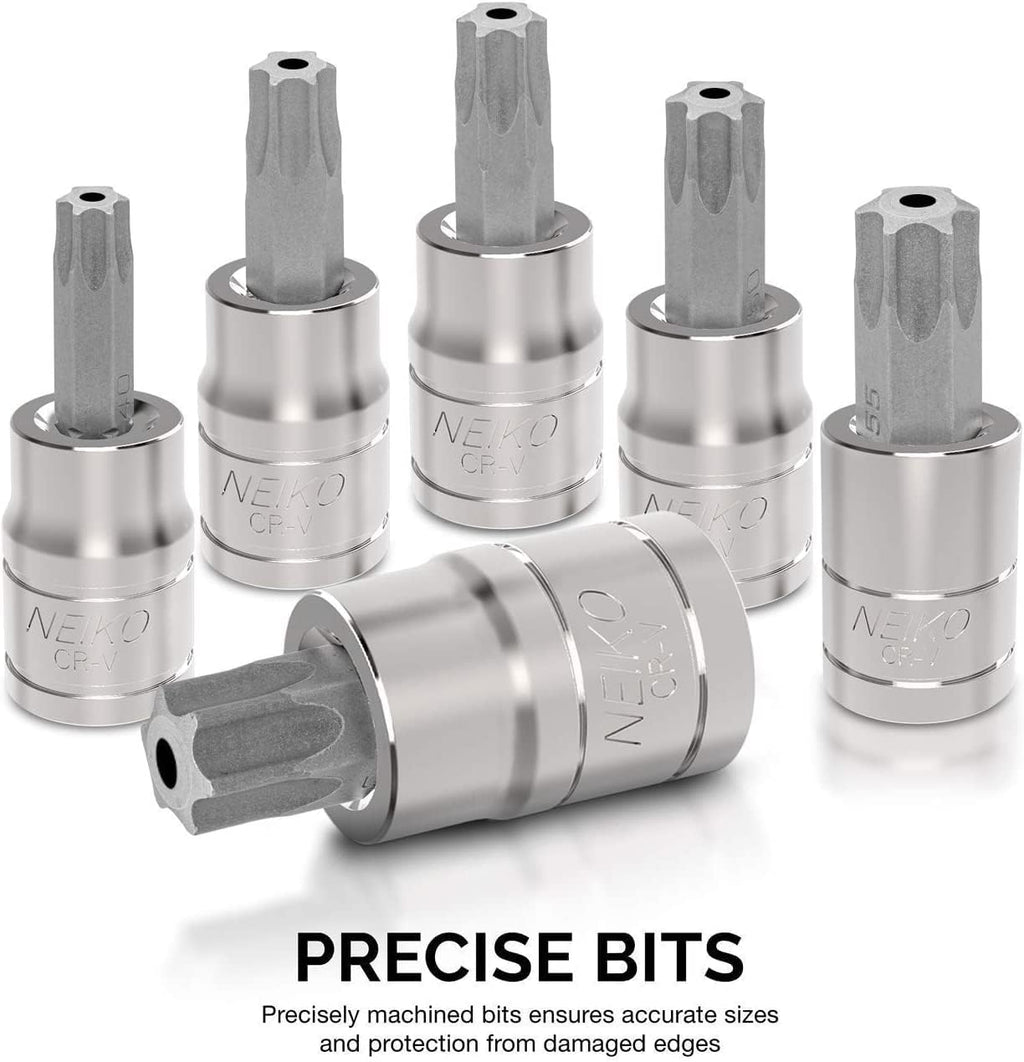 13-Piece Tamper-Proof Torx Bit Socket Set | S2 Steel Bits and Cr-V Steel Sockets | Sizes TT8 to TT60