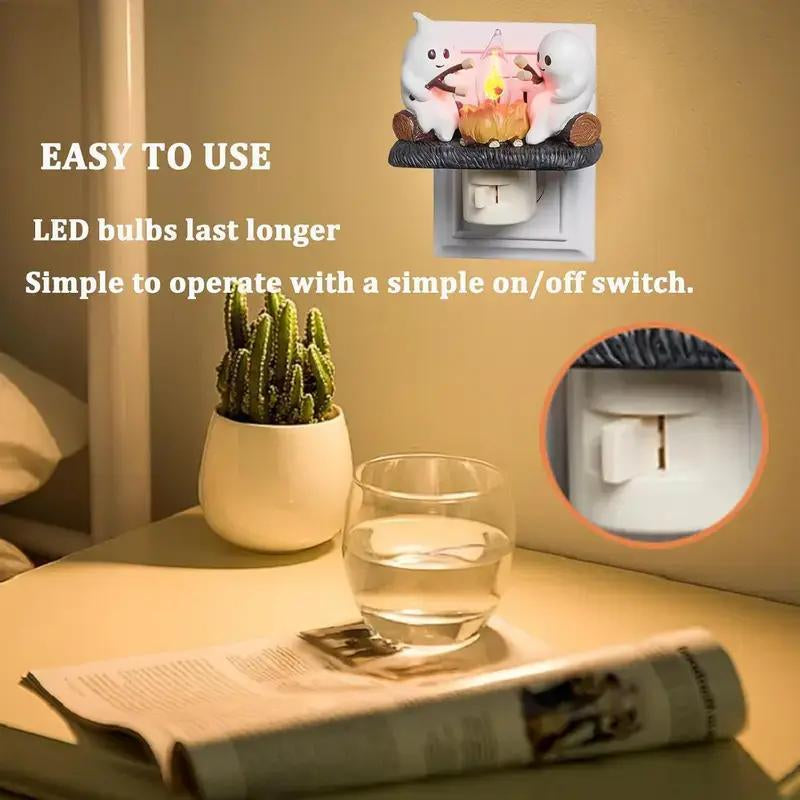 Halloween Night Light Indoor Decoration - Breamies 3D LED Ghost Bonfire Flickering Simulation, Electric Candle Gift for Atmosphere Enhancement