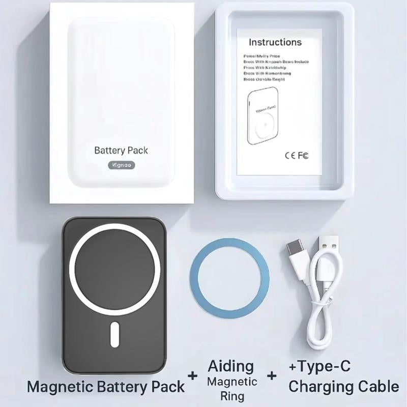 10,000mAh Magnetic Power Bank - Wireless Portable Charger with Fast Charging for MagSafe Compatible with iPhone 16/15/14/13/12/Plus/Pro Max - Compact Design