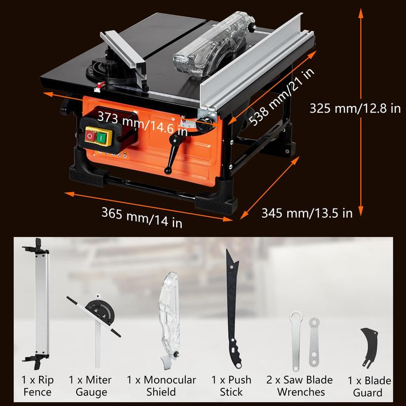 Garvee Portable 8-Inch Table Saw with 3576 RPM Cutting Speed, 24T Blade, and Efficient Dust Collection for Versatile Woodworking and Home Improvement Projects