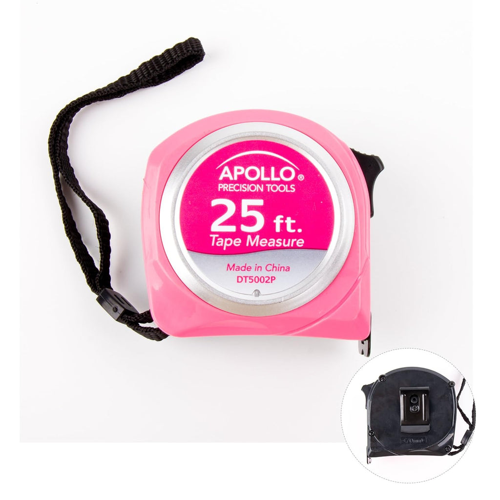 25-Foot Measuring Tape with Retractable Blade, Fraction Markings, 1-Inch Nylon Blade, 8-Foot Standout, Lock Button, and Belt Clip - Pink Ribbon Edition